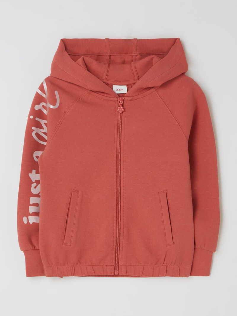 Sweatjacke mit Kapuze in koralle