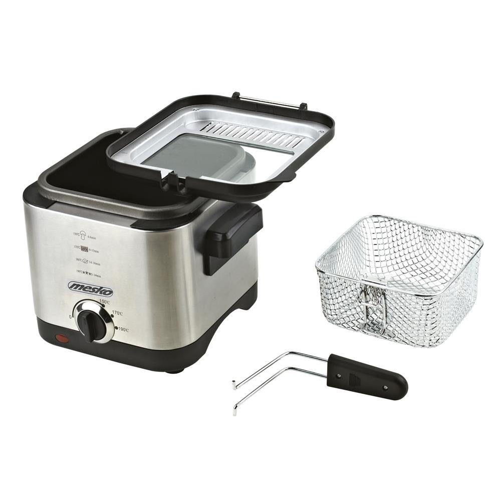 Mesko Fritteuse MS 4910, Mini Fritteuse, 1,5 Liter Fassungsvermögen, 900 Watt, Silber, klein, kompakt