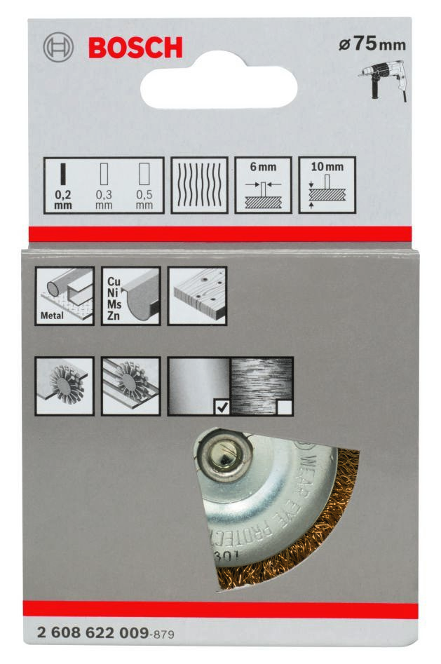 Bosch Blue Zubehör 2608622009 Scheibenbürste 75 mm geriffelt 6 mm Schaft Messing