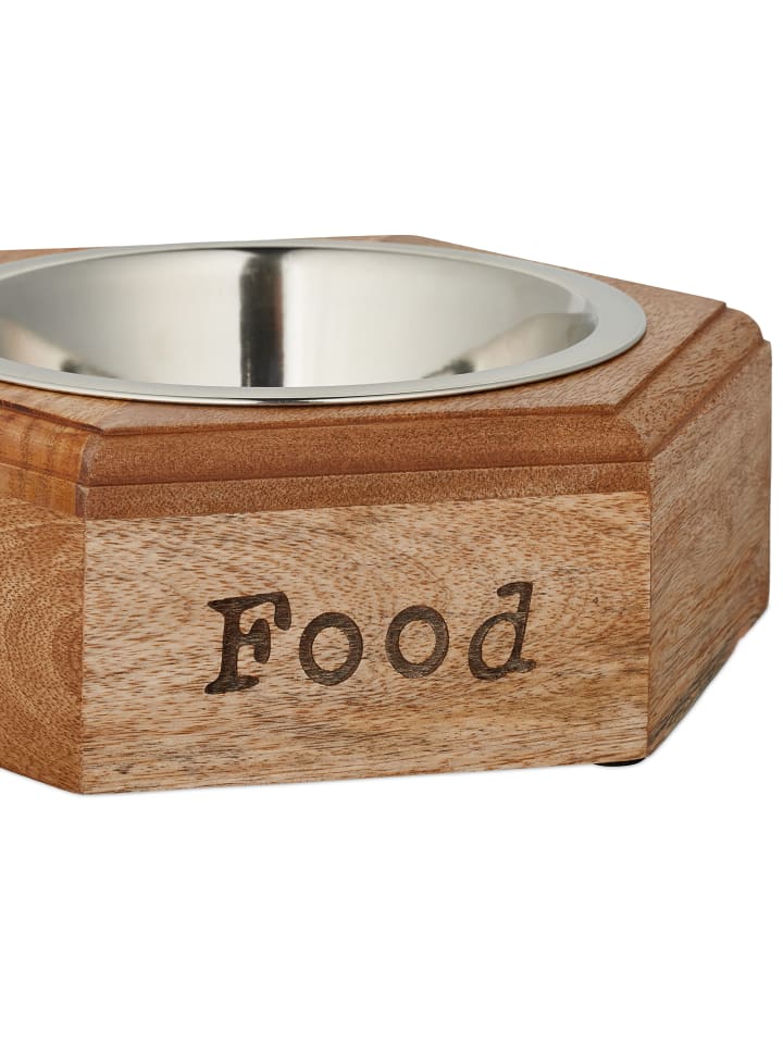 relaxdays 2-tlg. Hunde Napfset in Natur/Silber -  (B)23,5 x (H)7,5 x (T)21 cm günstig kaufen onesize