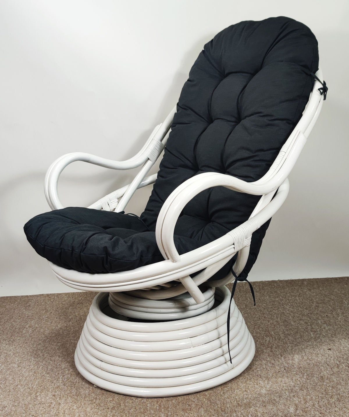 Rattani Rattanstuhl Rattan Drehsessel, Drehwippsessel Linda Weiß Lackiert