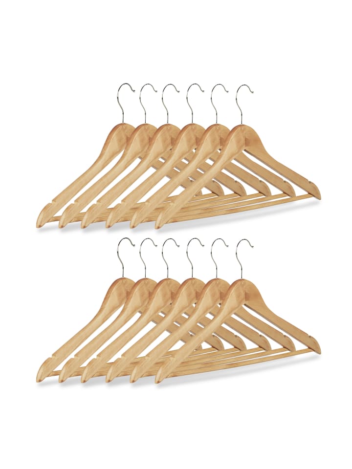 relaxdays 12er Kleiderbügel Set in Natur/Silber günstig kaufen onesize