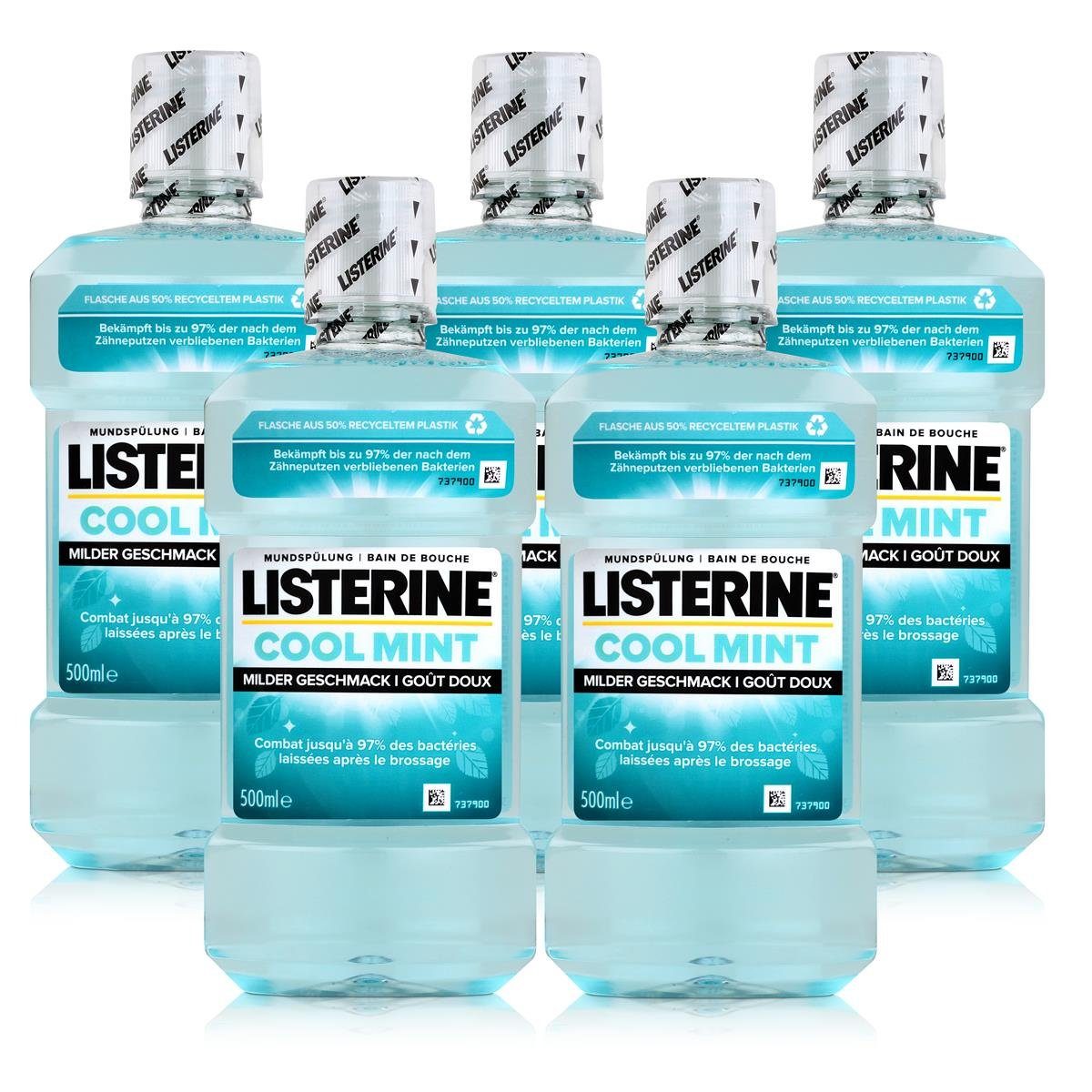 Listerine Mundspülung, Listerine Mundspülung Cool Mint 500ml - Milder Geschmack (5er Pack)