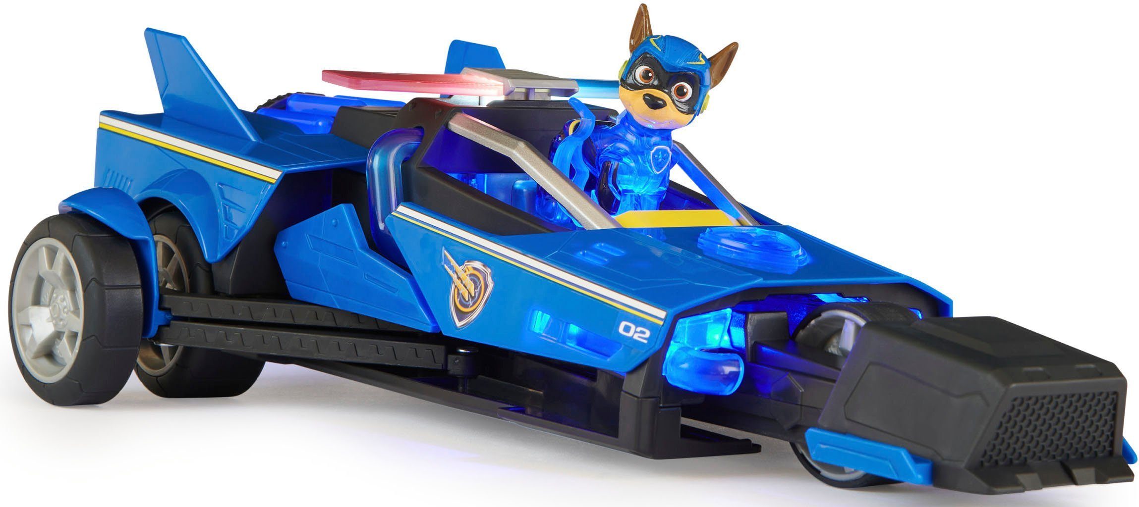 Spin Master Spielzeug-Rennwagen PAW Patrol, Der Mighty Kinofilm Chases Deluxe, Superhelden-Raketenfahrzeug inkl. Chase Figur