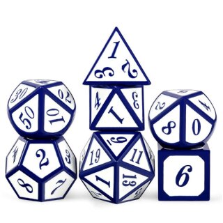 Metal & Enamel Dice Set White & Blue (7)