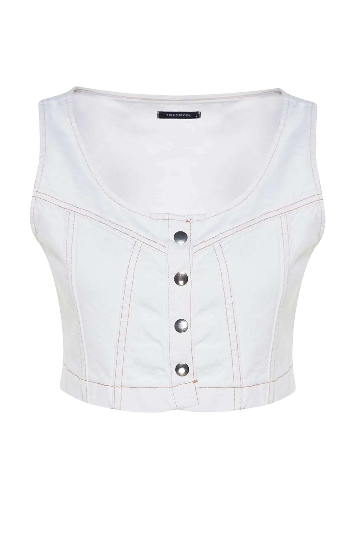 Trendyol Collection  Weißes Jeans-Bustier in limitierter Auflage mit Nieten-Detail TWOSS23BS00015