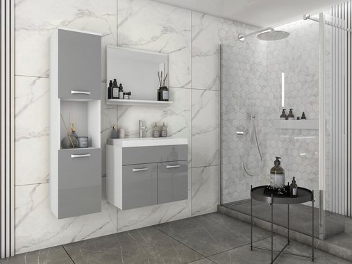 welltime Badmöbel-Set Lorca, Set L Lorca 60cm Waschbecken Unterschrank Hochschrank Waschtisch