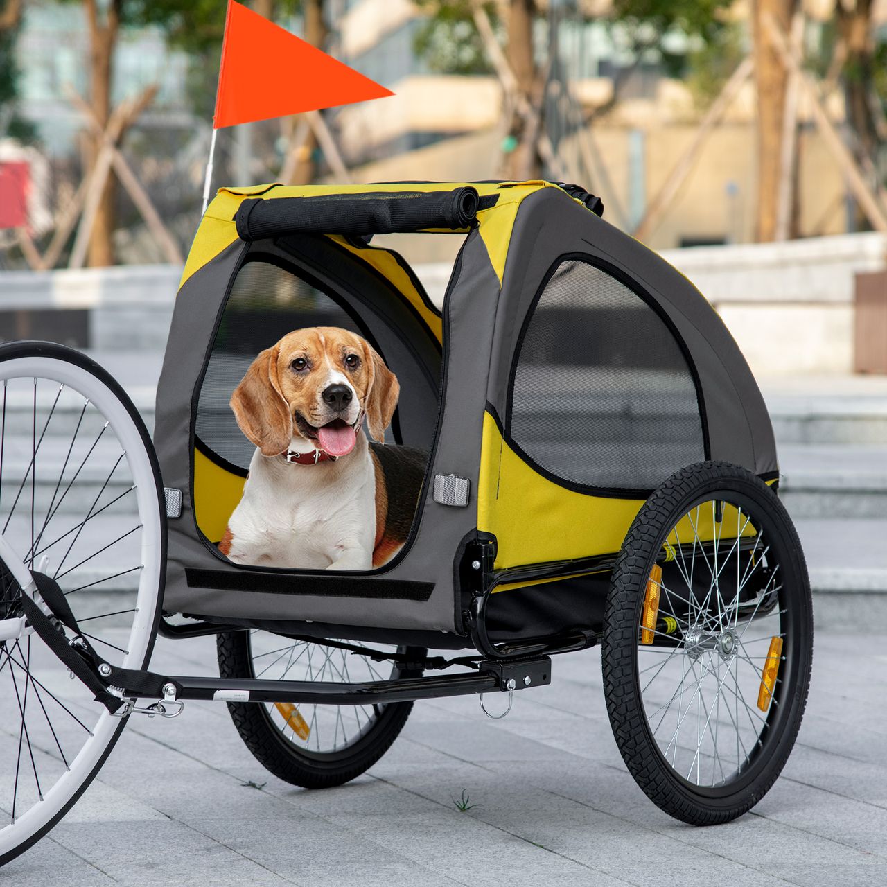 PawHut Hundeanhänger, klappbarer Fahrradanhänger, Anhänger für Hunde, Gelb