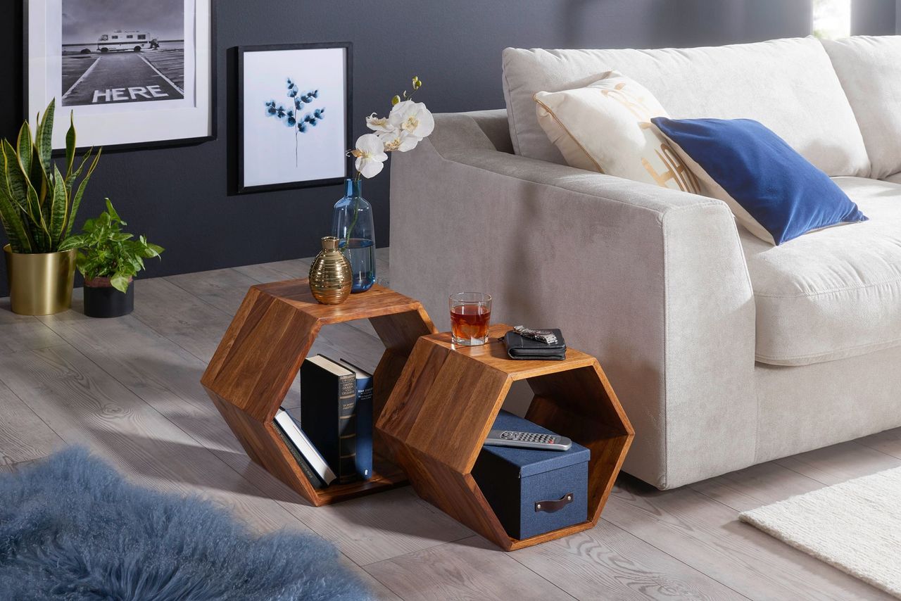 Wohnling 2er Set Beistelltisch 46 x 40 x 30 cm Sheesham