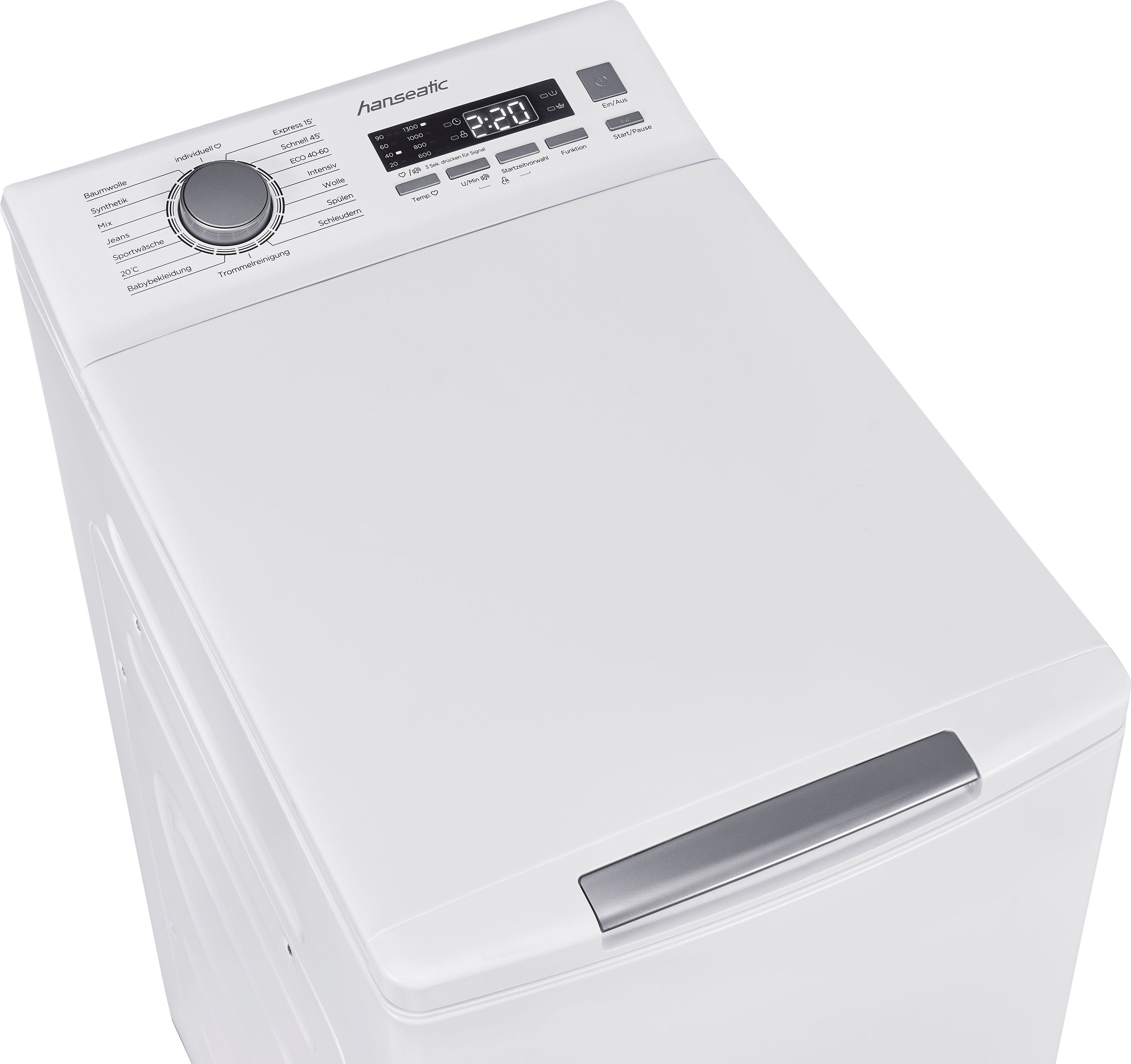 Hanseatic Waschmaschine Toplader HTW8013C, 8 kg, 1300 U/min, Mengenautomatik, Überlaufschutzsystem