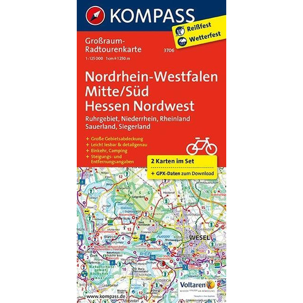 Nordrhein-Westfalen Mitte/Süd - Hessen Nordwest. Großraum-Radtourenkarte 1:125 000 - Fahrradkarte