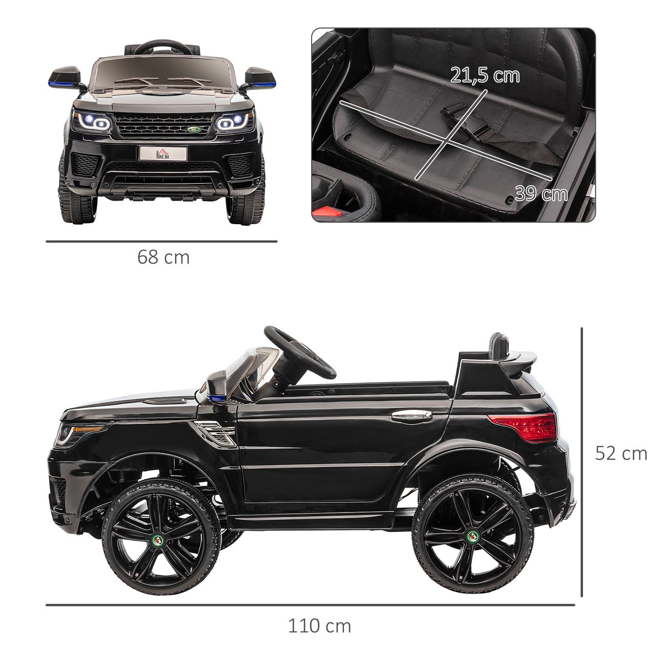 HOMCOM Kinder Elektroauto, SUV mit Fernbedienung, Musik, bis 5 km/h, Schwarz