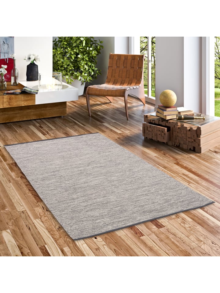 Pergamon Baumwolle Natur Kelim Teppich Easy Meliert in Grijs günstig kaufen