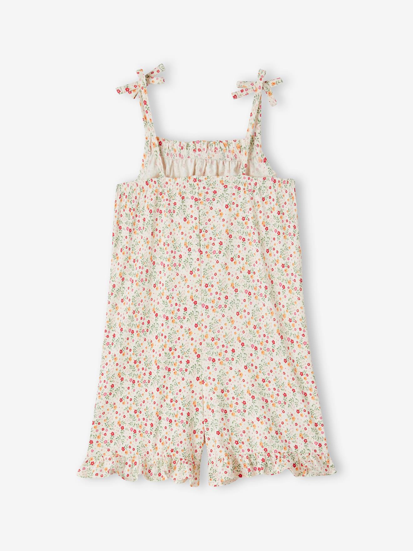 Vertbaudet Kurzer Mädchen Jumpsuit mit Trägern - weiß bedruckt