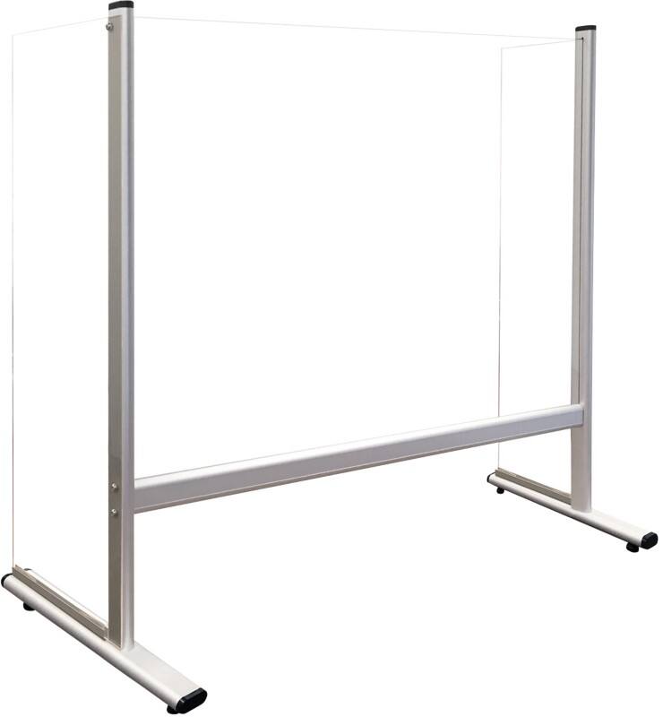 Franken Tresen- und Schreibtisch Schutzscheibe Freistehend mit Seitenwand Aluminiumsäule 1000 X 650 mm Gehärtetes Glas Silber Eloxiert