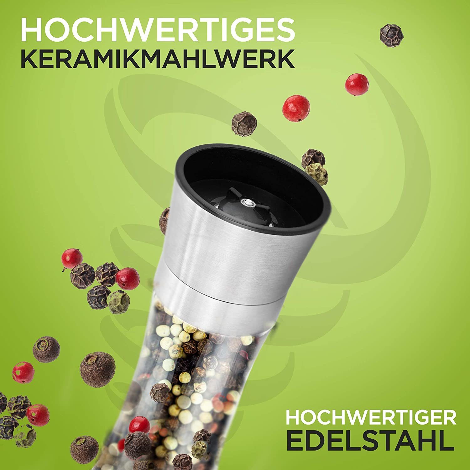 HEIMWERT Gewürzmühle Salz- und Pfeffermühlen Set mit Keramikmahlwerk händisch