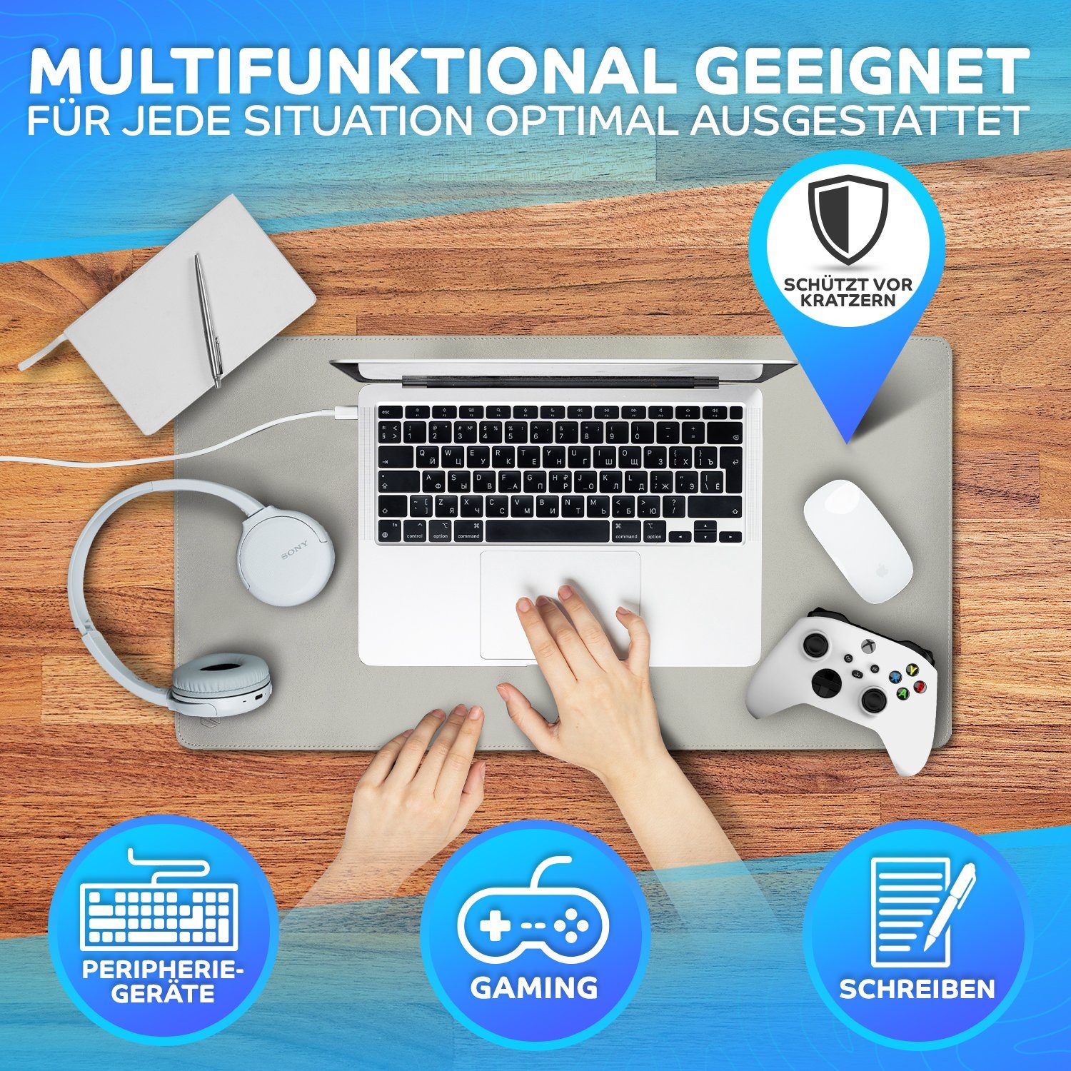 MAXLVL Gaming Mauspad Schreibtischunterlage - Mauspad mit Vernähte Kanten - Rutchfest