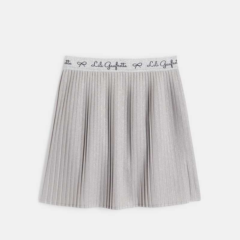 Jupe plissée brillante fille grise Lili Gaufrette