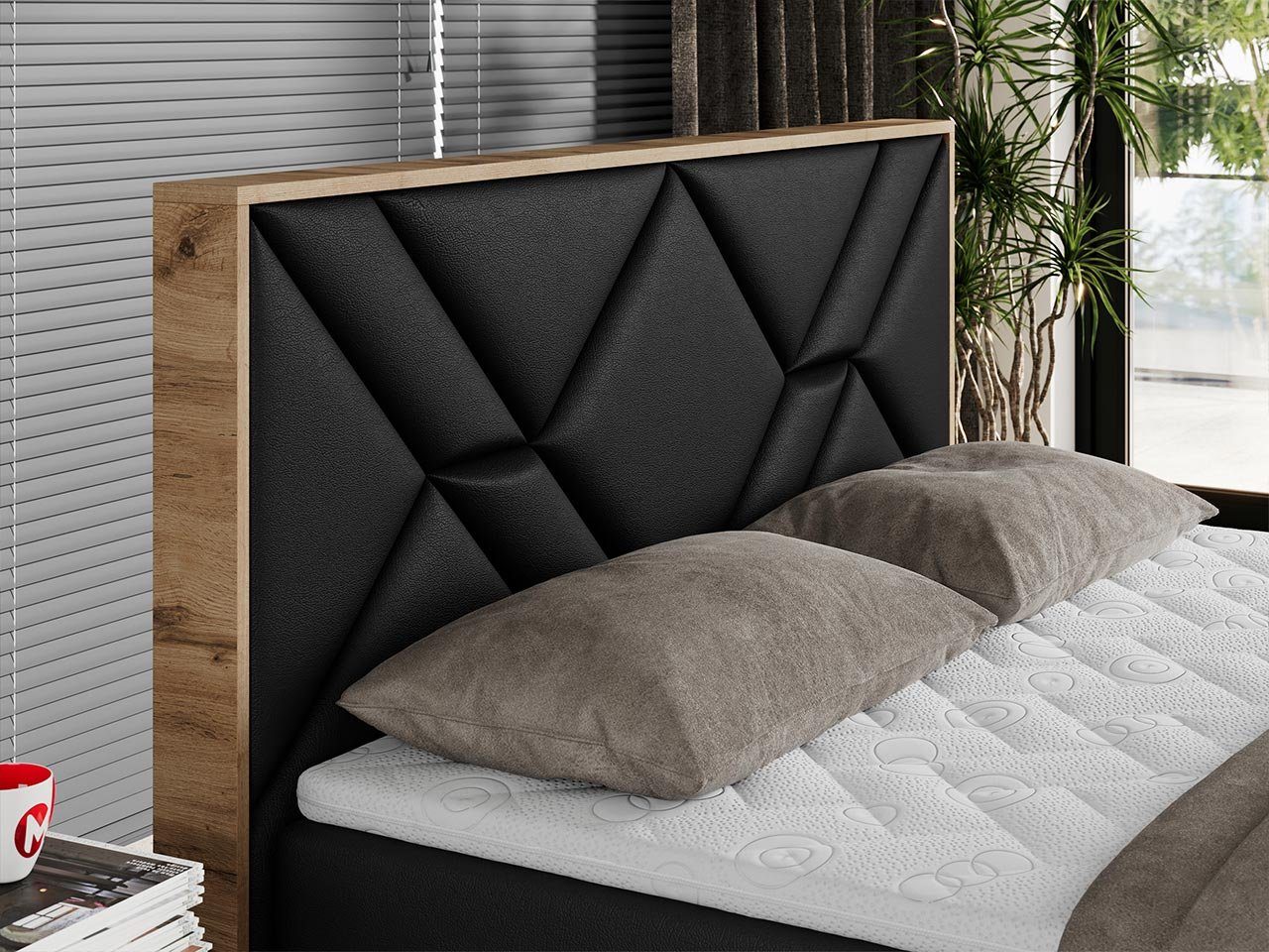MKS MÖBEL Boxspringbett GUNAR, Doppelbett, Multipocket-Matratze und Topper, Eiche Holzrahmen