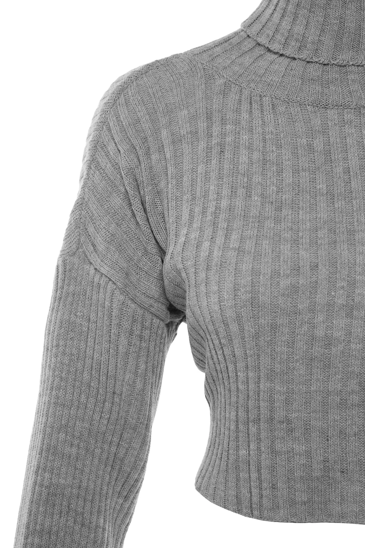 Trendyol Collection  Grauer Crop-Basic-Strickpullover TWOAW22KZ0223