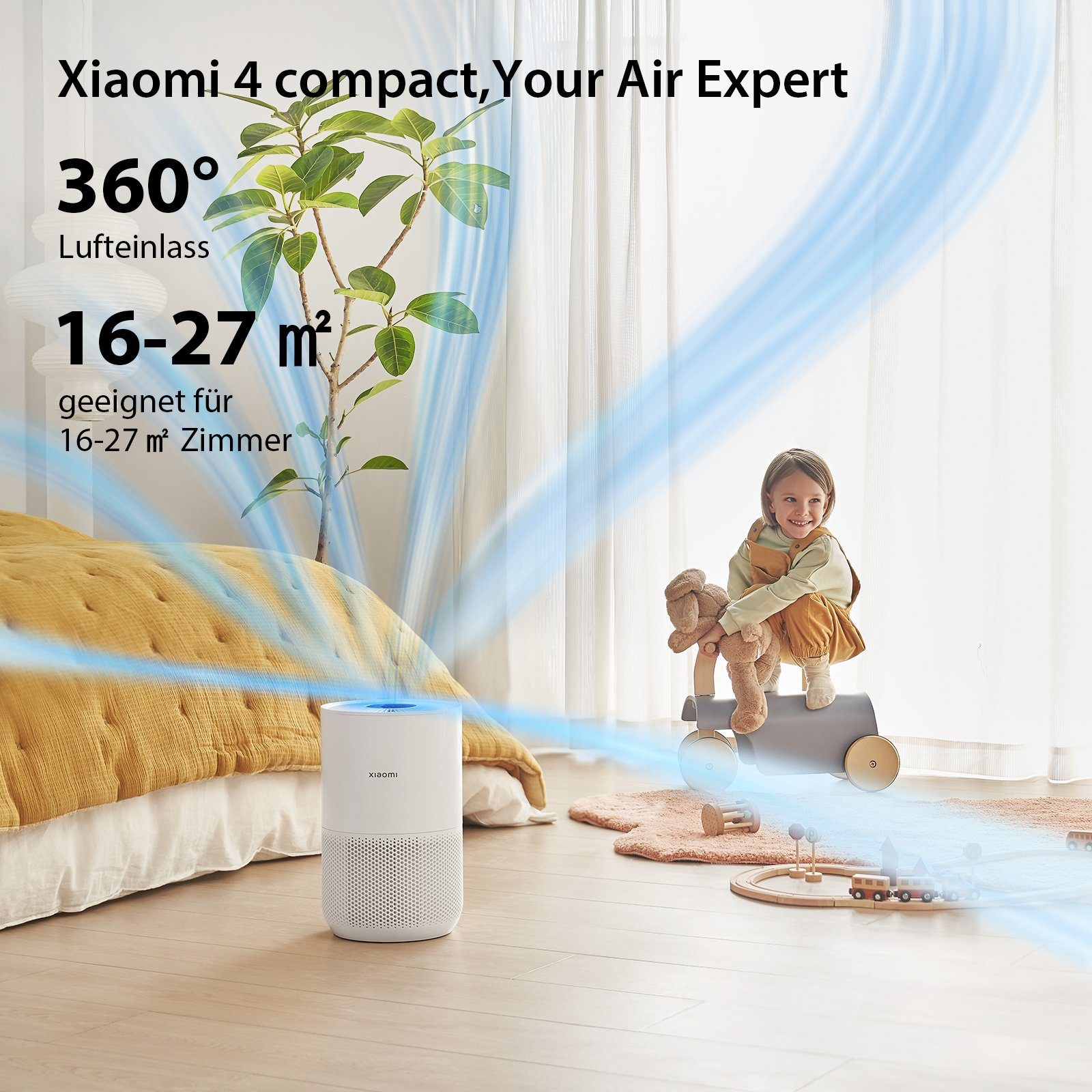 Xiaomi Luftreiniger Smart Air Purifier 4 Compact Luftreiniger, für 27 m² Räume, Removes up to 99.97% Pet Hair, Dust, Viruses & Aerosols