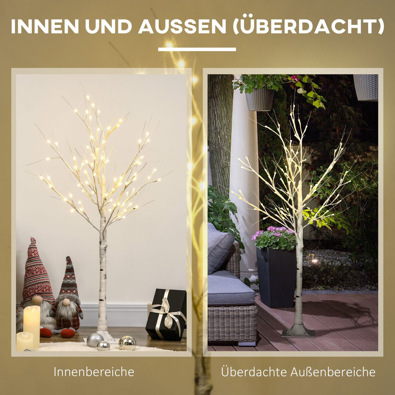 HOMCOM 120 cm Kunstbirke mit LED-Beleuchtung für Weihnachten Ostern Warmweiß