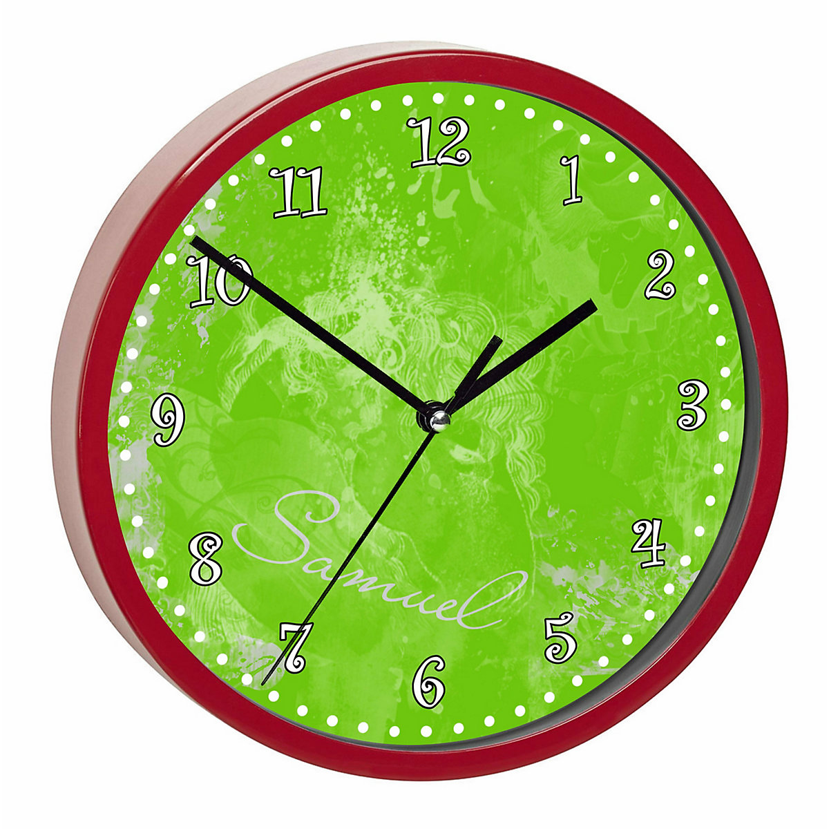 Kinder Wanduhr personalisiert mit Name Traum Grün