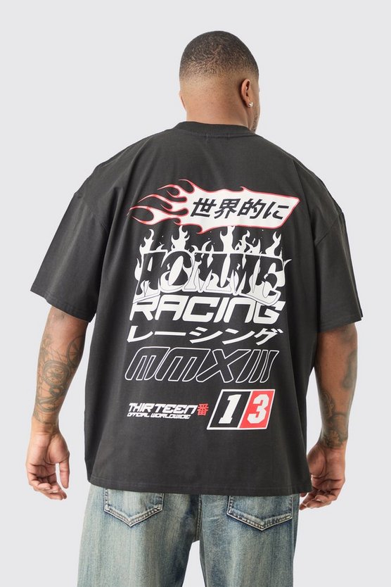 Plus Oversize Moto T-Shirt in Schwarz