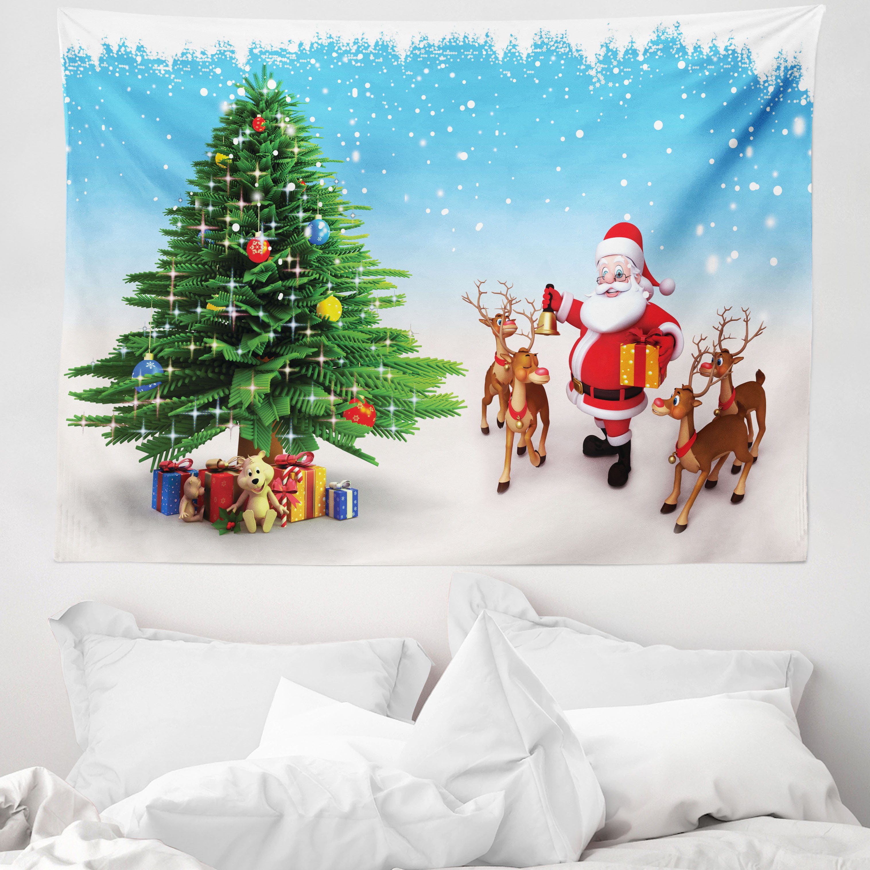Wandteppich aus Weiches Mikrofaser Stoff Für das Wohn und Schlafzimmer, Abakuhaus, rechteckig, Weihnachtsmann Jingle Bells Baum