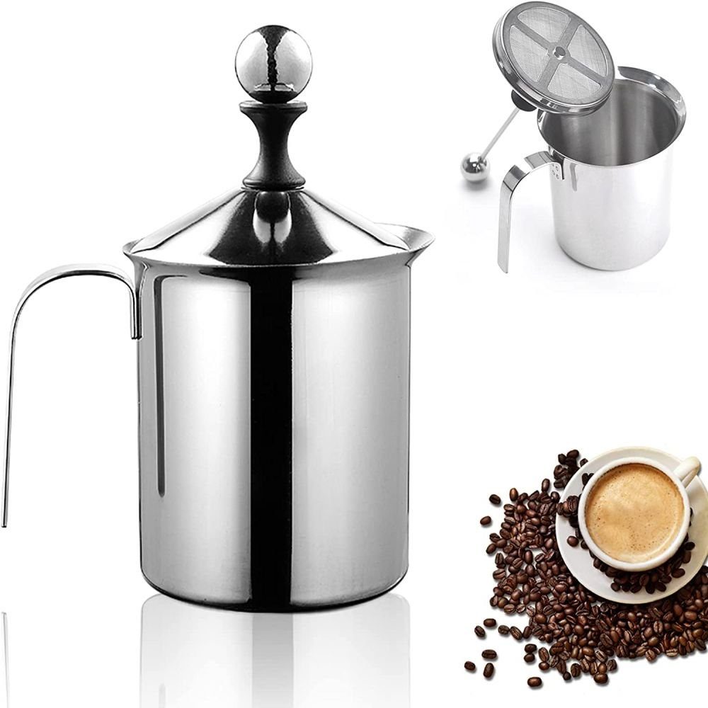 GelldG Milchaufschäumer Edelstahl Double Mesh Milchaufschäumer Manuell, Milk Frother