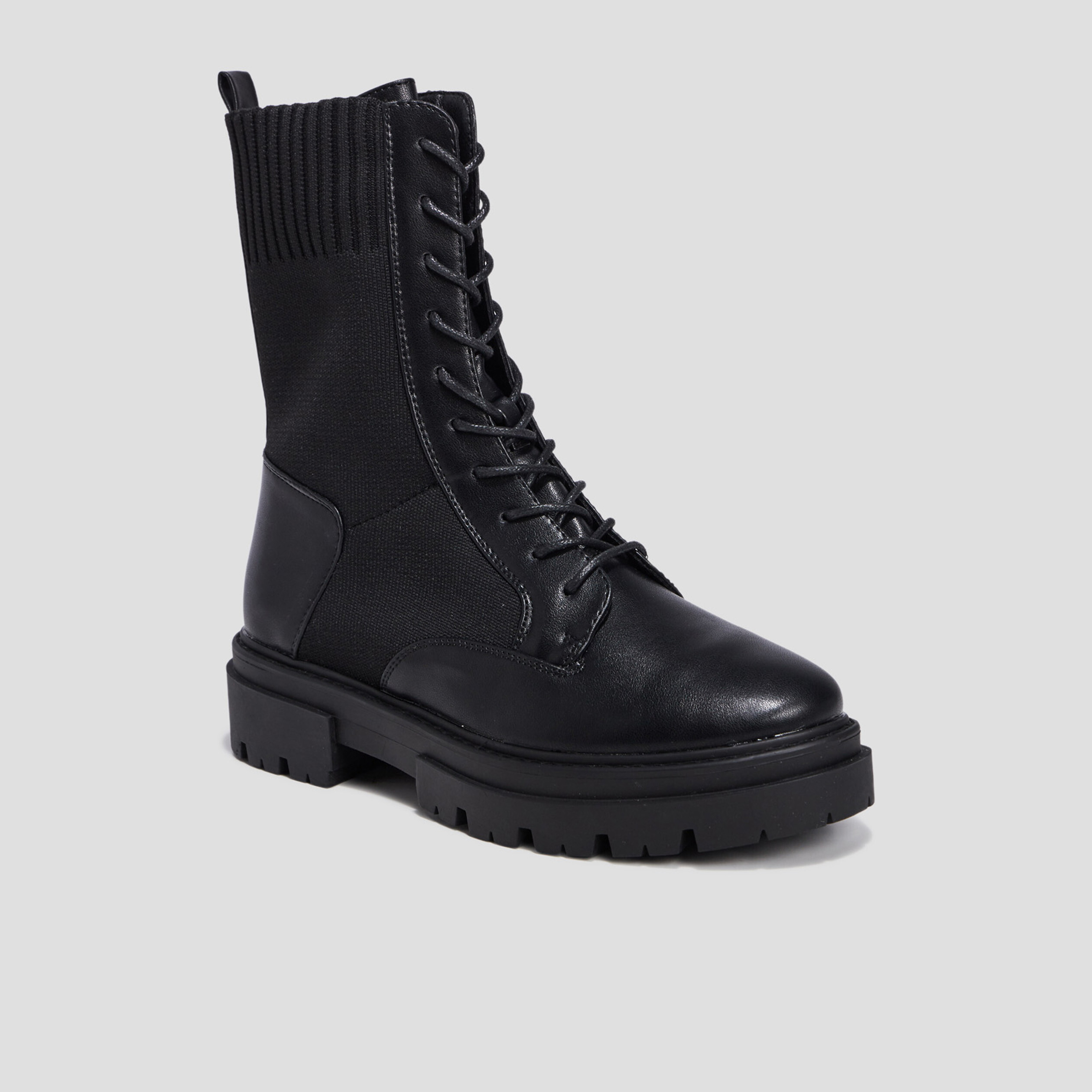 Bottines forme chaussette à lacets noir femme | La Halle
