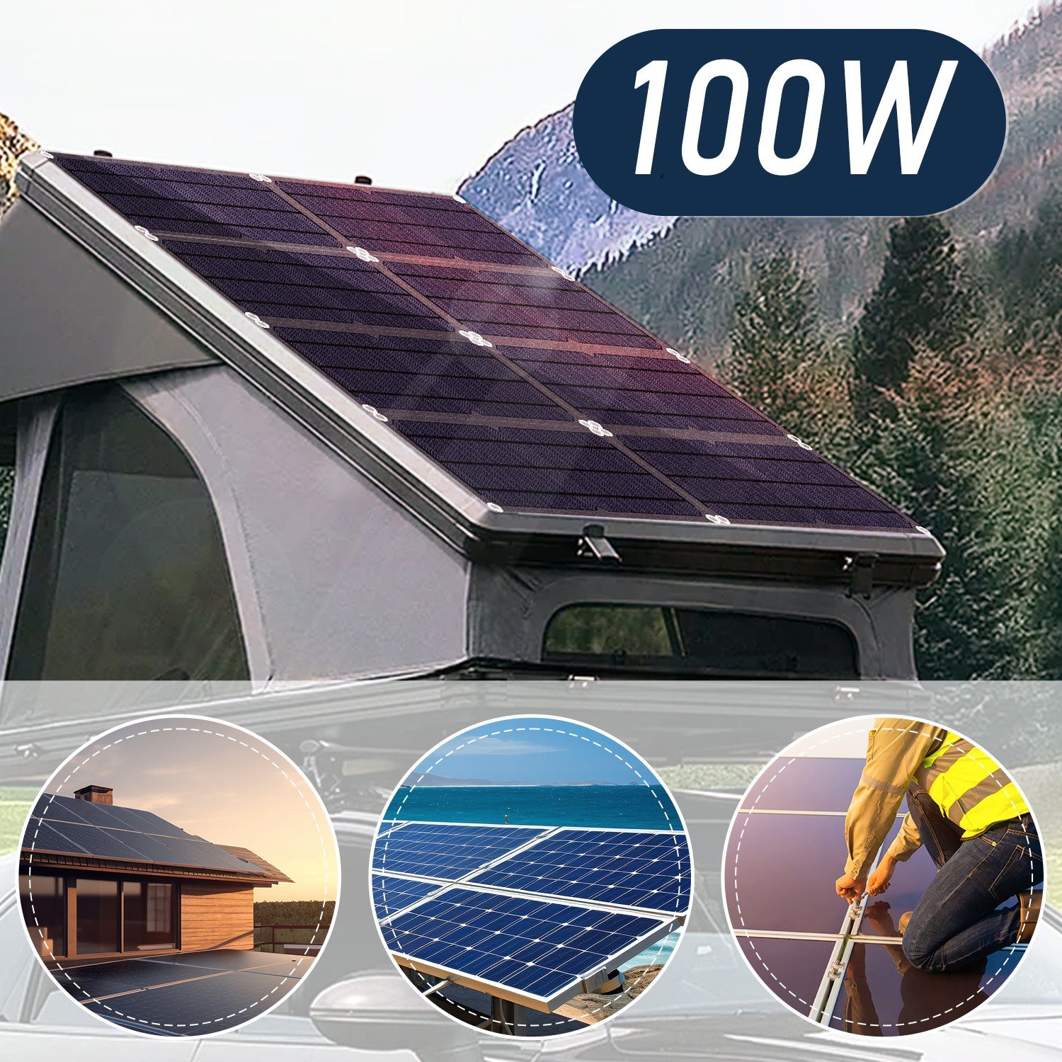 kehot Solarmodul 100W 20V/18V Solarpanel, Flexibel Solarmodul Monokristallin Solarzelle