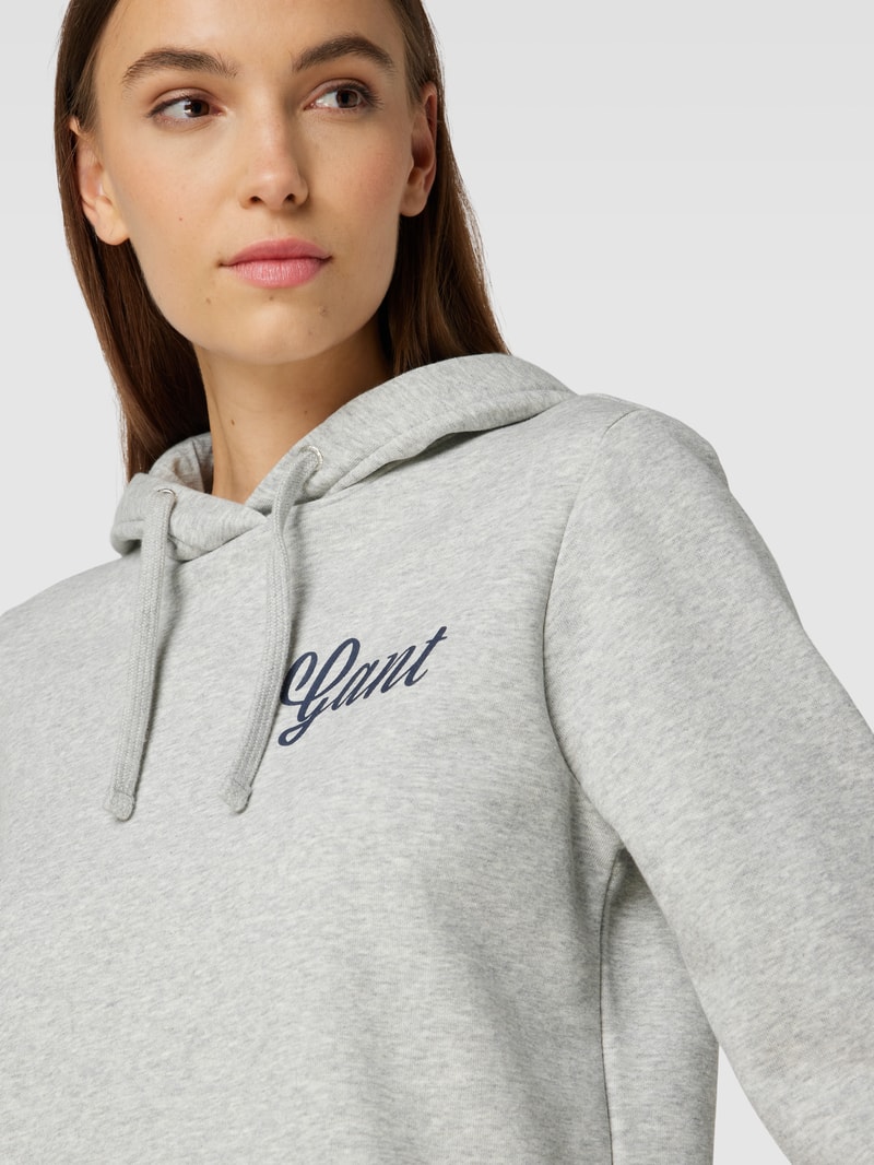 Hoodie mit Label-Stitching in mittelgrau