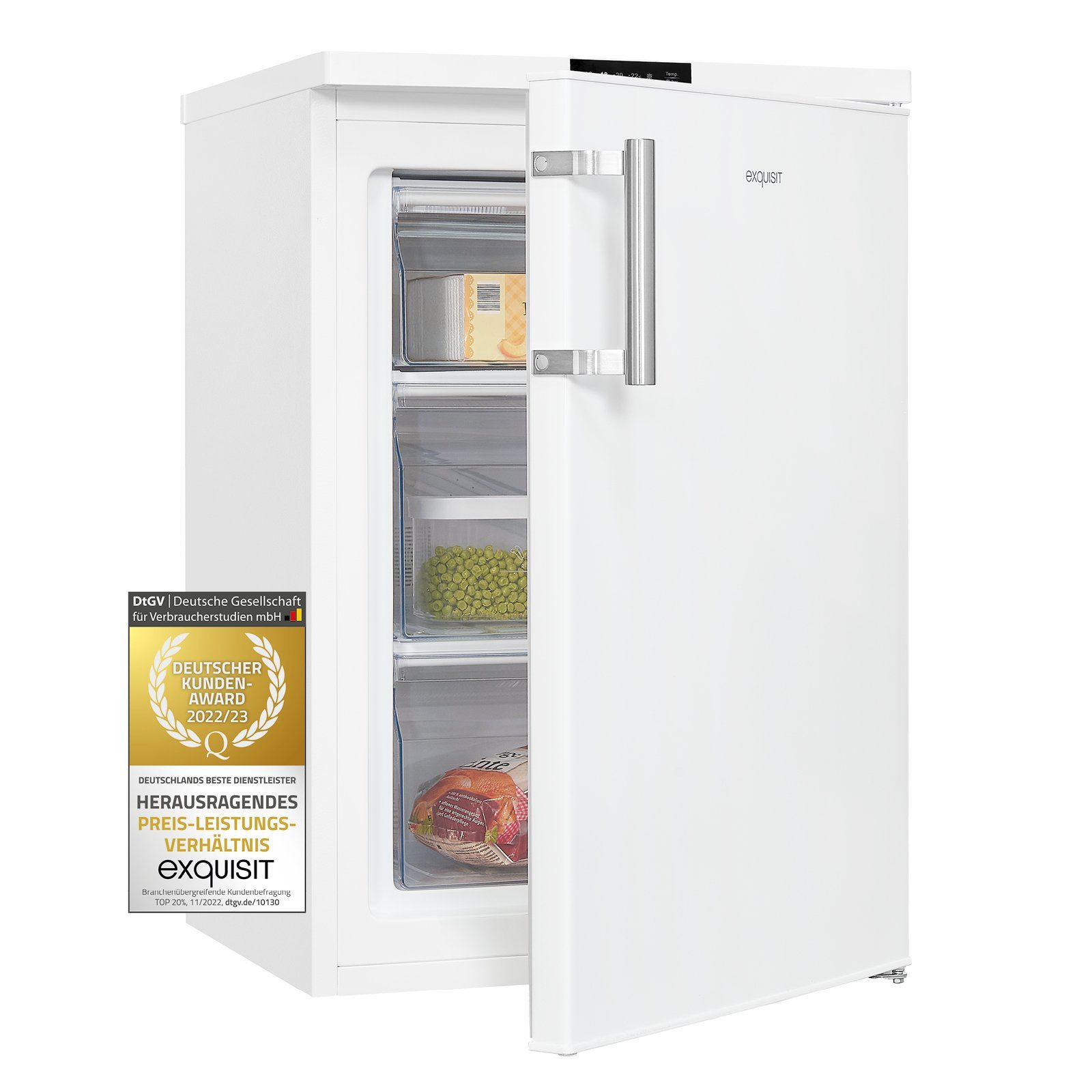 exquisit Gefrierschrank GS581-HE-010D, 84.5 cm hoch, 56 cm breit, mit praktischem Display & Schnell-Gefrieren