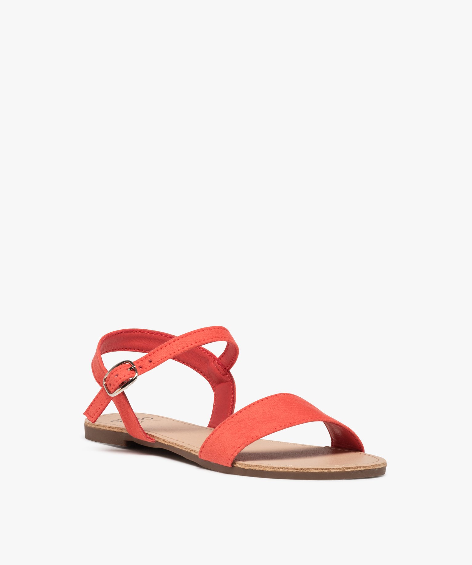 Sandales fille à brides droites en suédine unie rose | GEMO