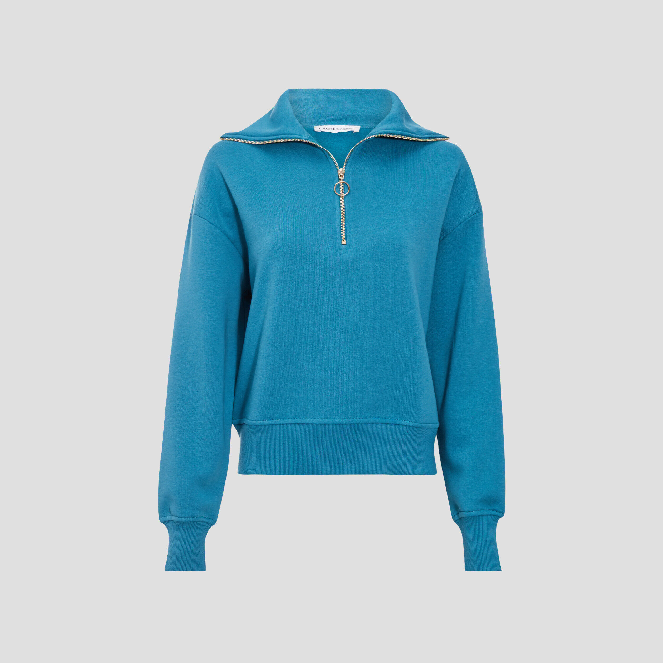 Sweat à col montant avec zip bleu canard femme | Cache Cache