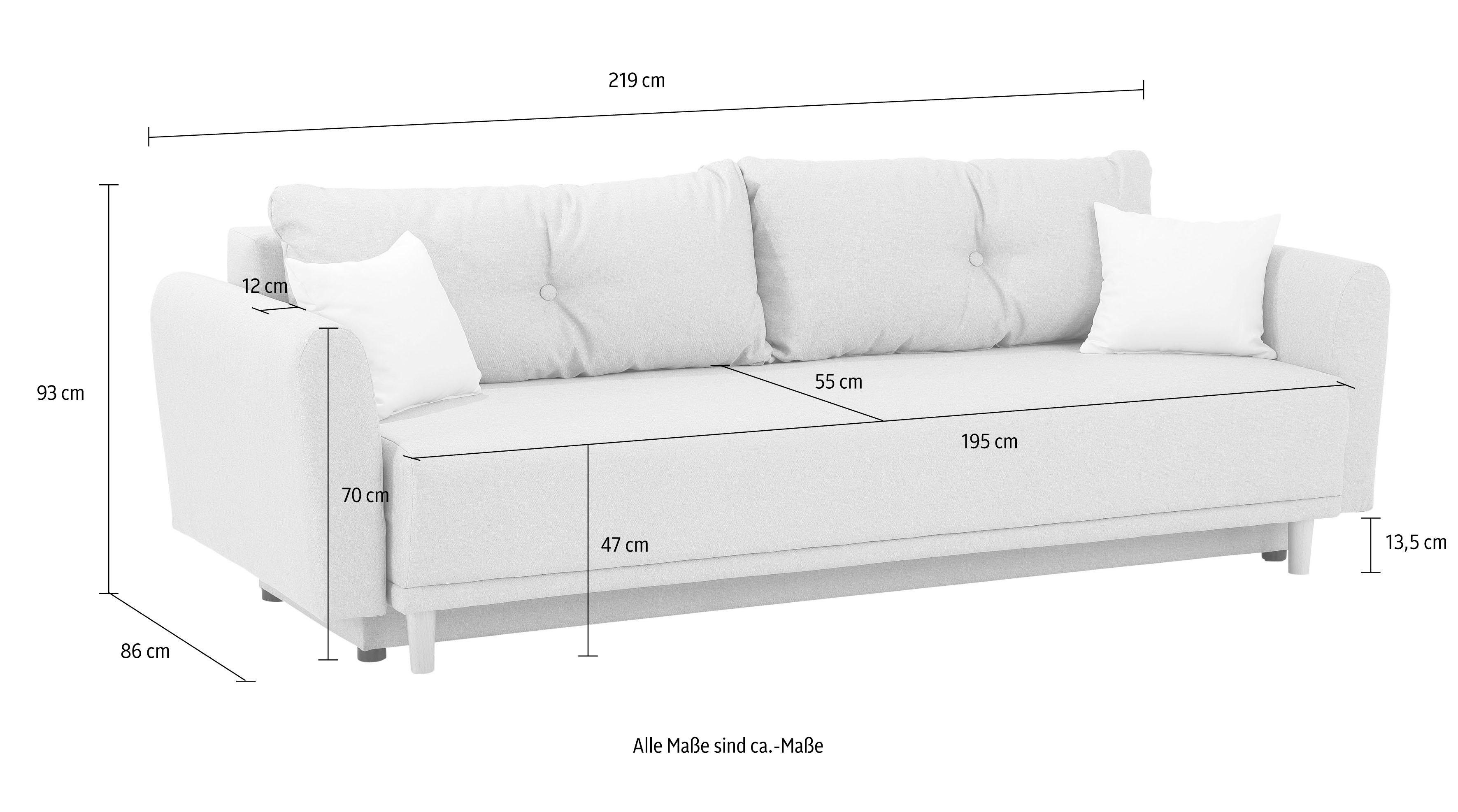 Home affaire Schlafsofa Scandic, inkl. 2 Zierkissen und Bettkasten, Knopfheftung in Rückenkissen