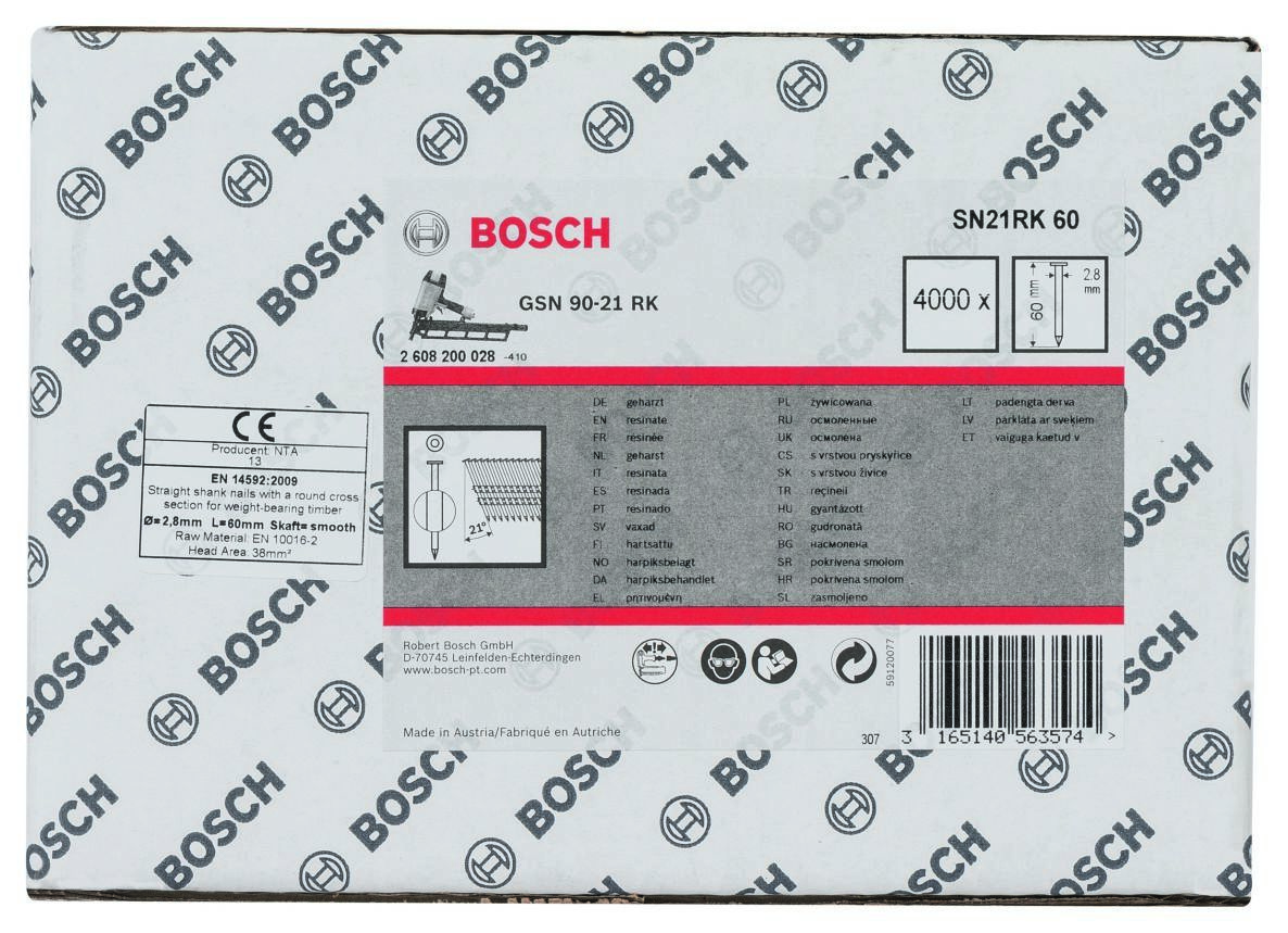 Bosch Blue Accessories 2608200028 SN21RK 60 strimmelsøm 21° Ujævn Glat 60 mm 4000 stk.