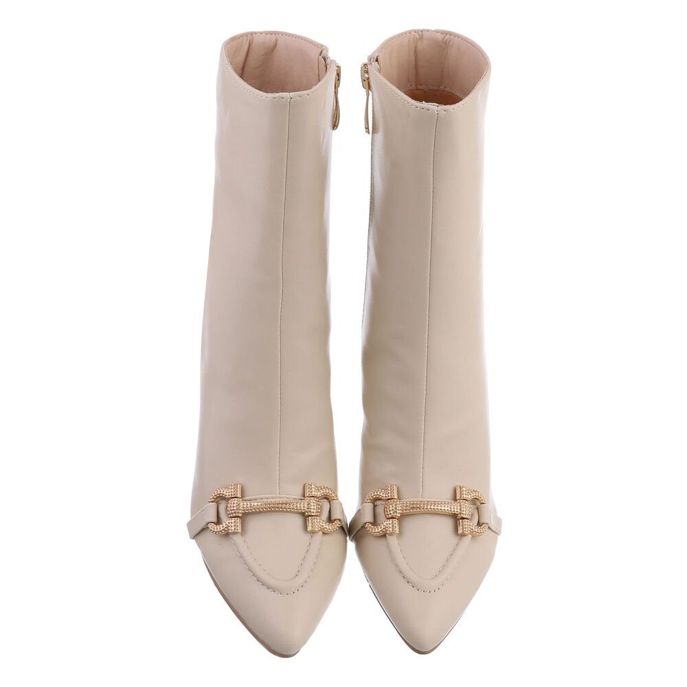 Ital-Design Damen Elegant High-Heel-Stiefelette Blockabsatz High-Heel Stiefeletten in Beige