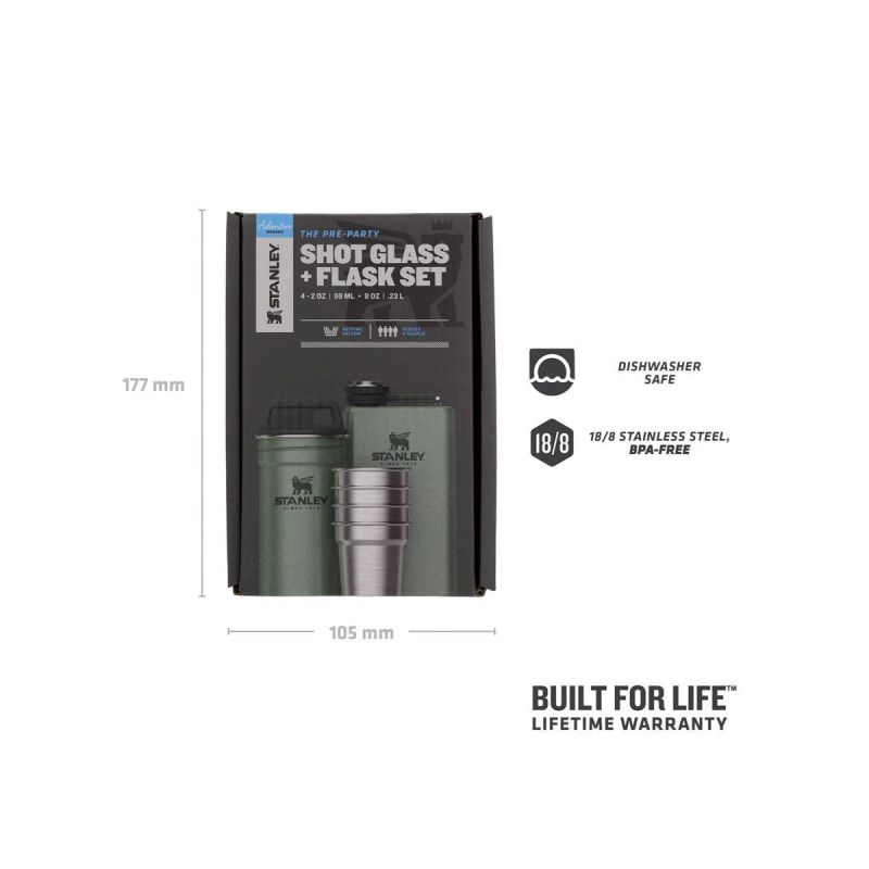 Stanley Flachmann-Set, Adventure Pre-Party Schnapsglas + Flask Set 6-tlg. Hammertone Green