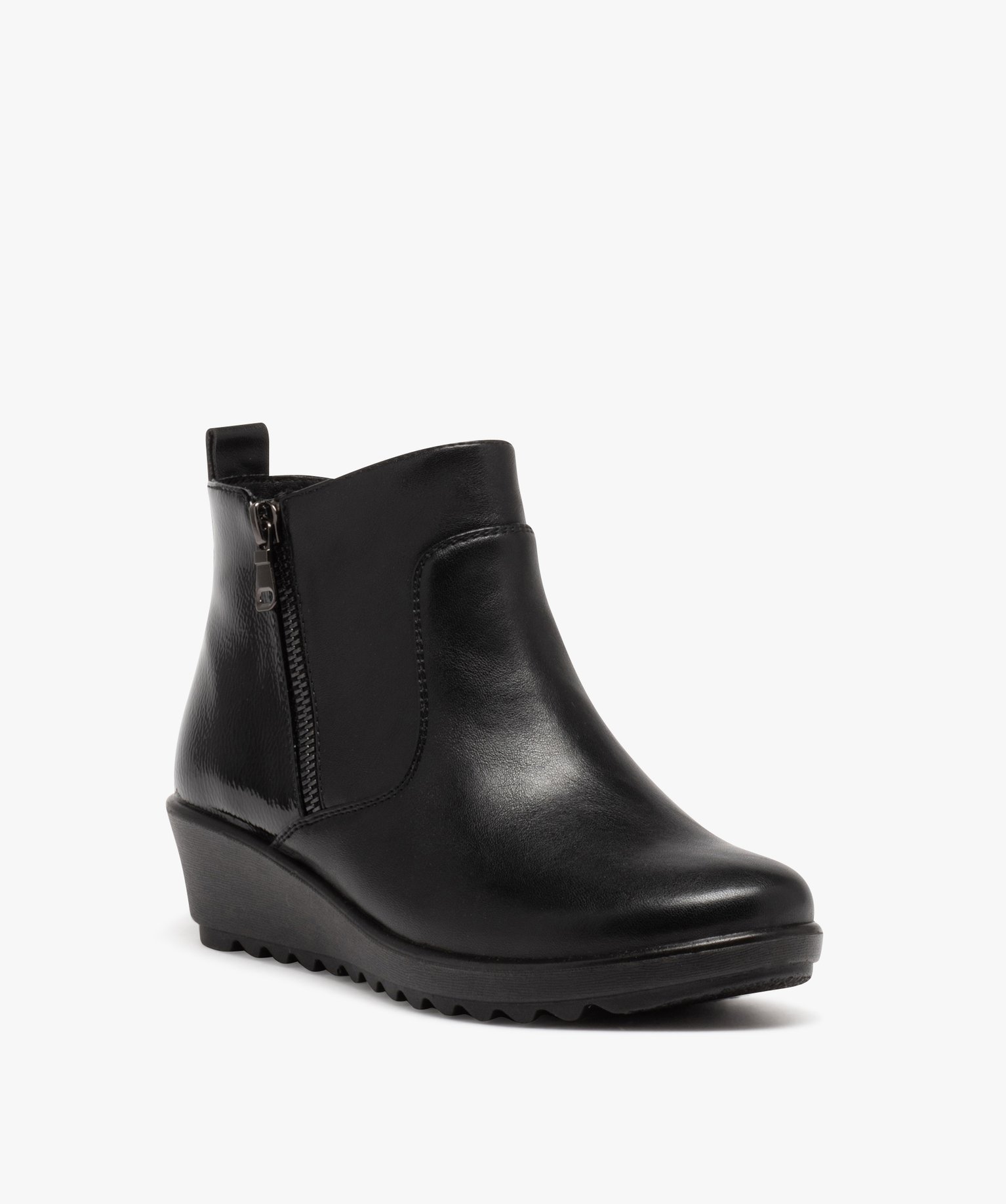 Boots femme confort unies à talon compensé et double zip noir | GEMO