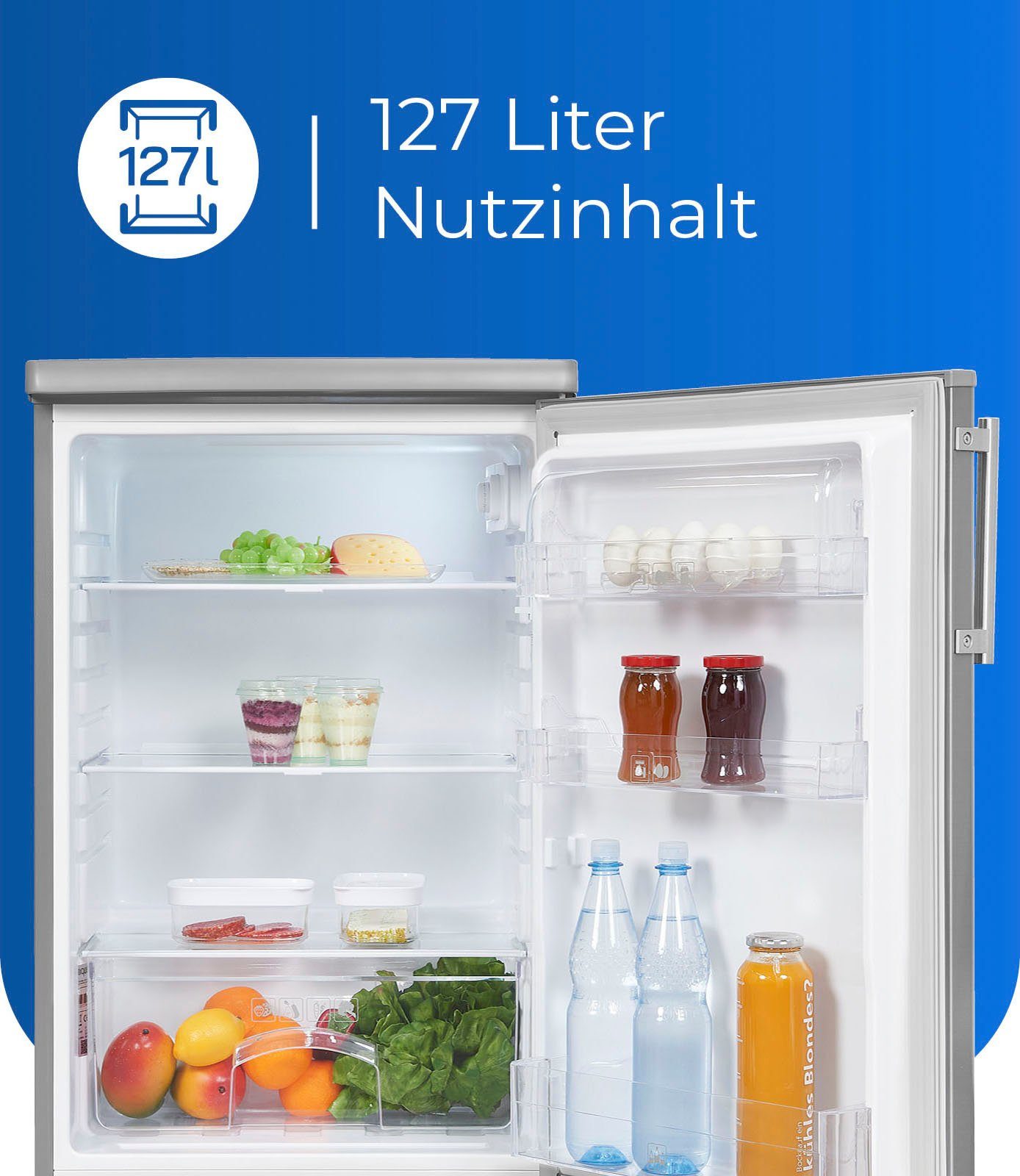 exquisit Kühlschrank KS16-V-H-040E inoxlook, 85,5 cm hoch, 55 cm breit