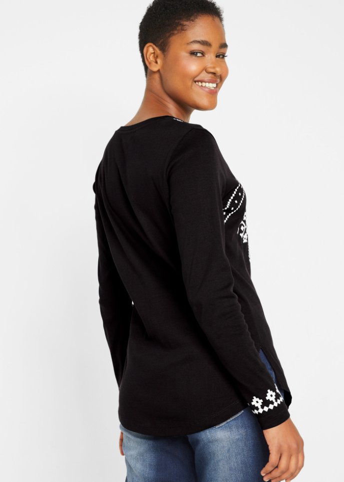 Baumwollripp-Langarmshirt mit Norwegermotiv