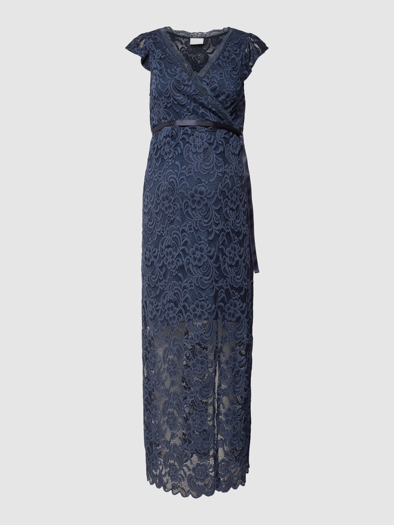 Umstands-Maxikleid mit Spitzenbesatz in dunkelblau