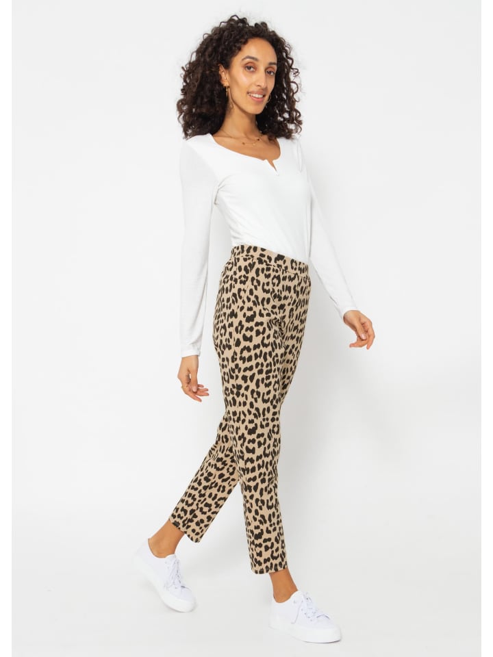 SASSYCLASSY Jersey Chino in Leo-Print in schwarz I camel günstig kaufen