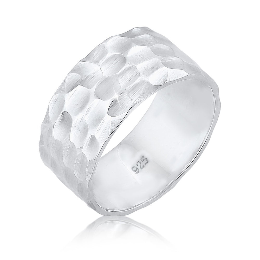 Elli Elli Bague Femmes Bande Basique Martelé en Argent Sterling 925 Bague