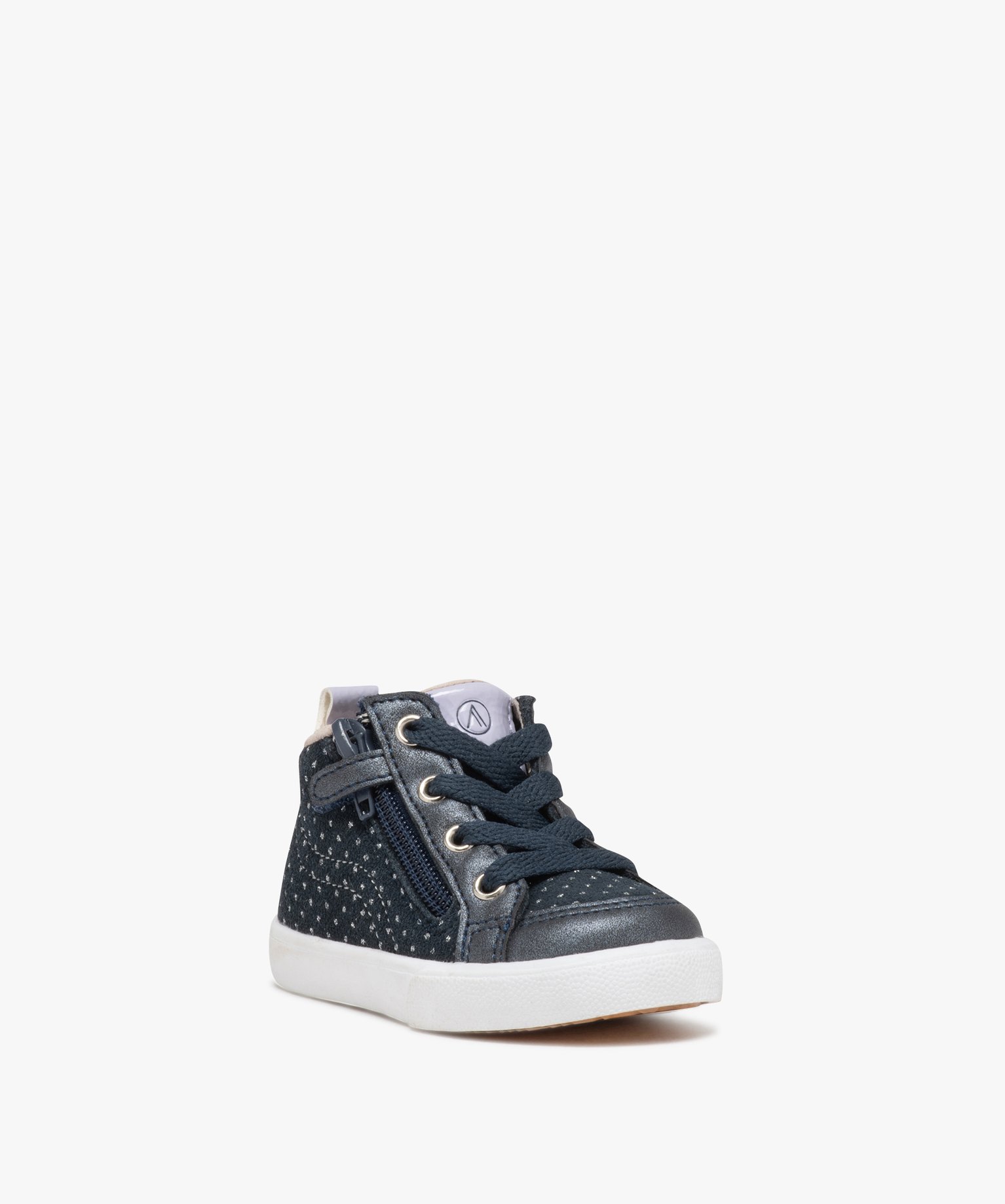 Baskets bébé fille mid-cut en cuir à petits pois scintill... marine | GEMO