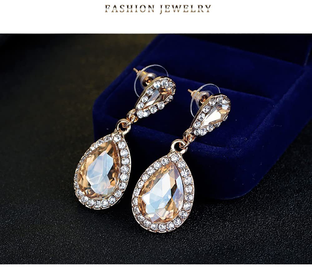 POCHUMIDUU Paar Ohrhänger Champagnerfarbene vergoldete Tropfenohrringe (2-tlg., Für Frauen), Bohème-Stil, Eleganter Schmuck mit Diamantenbesatz