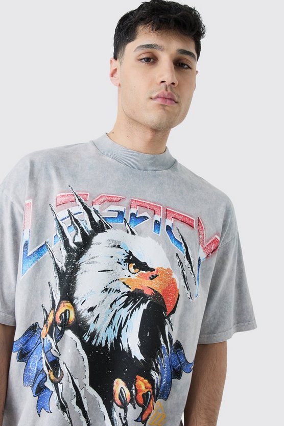 Oversize T-Shirt mit Acid-Waschung und Print