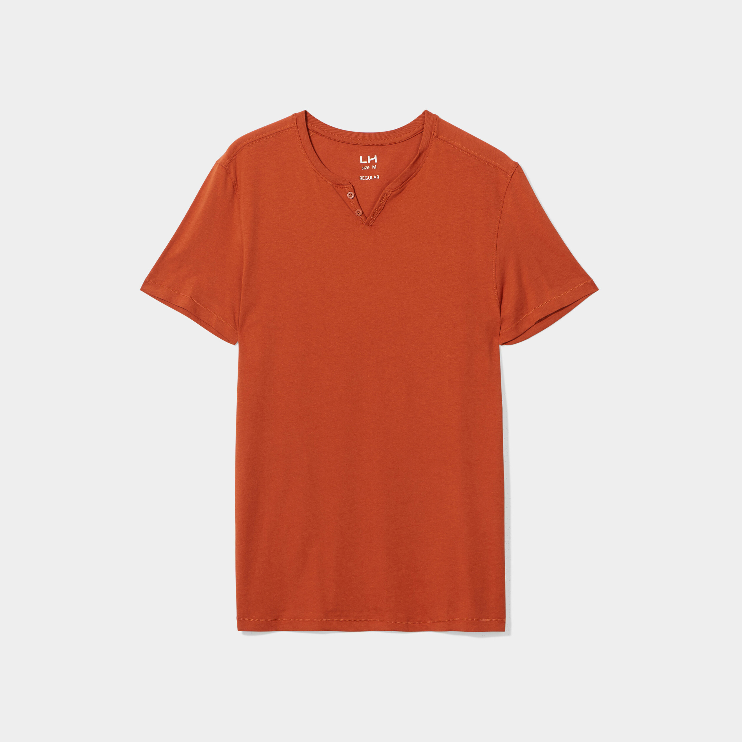 T-shirt manches courtes col tunisien orange foncé homme | La Halle